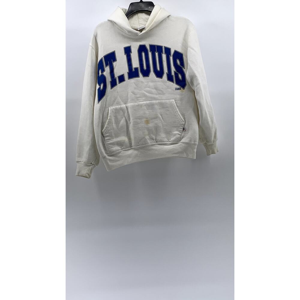 RUSSELL ATHLETIC Unisex Adult White-Blue St. Louis Logo Pullover Hoodie SZ M